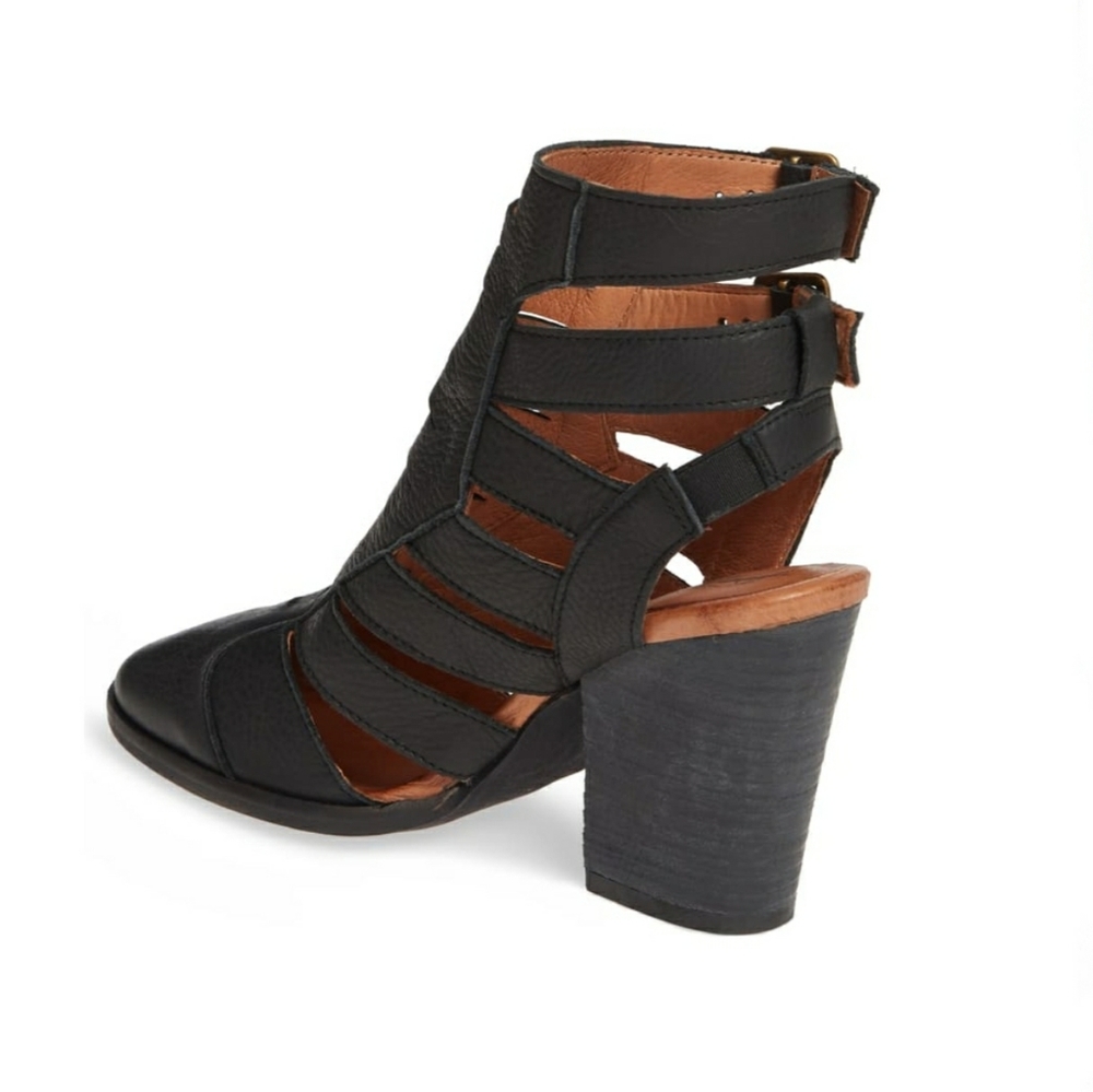 Stylish Strappy Free People Black Leather Booties - Picture 9 of 10